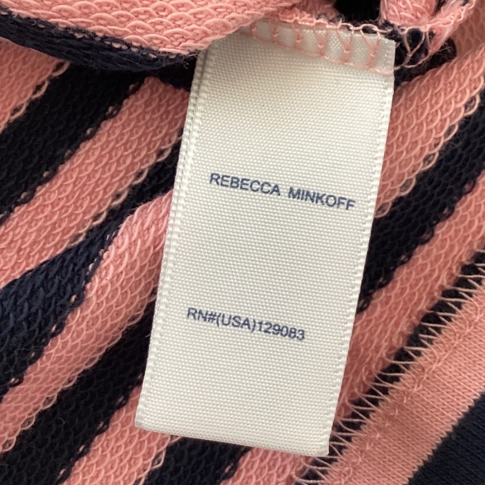 Rebecca Minkoff Cropped Talia Striped Sweatshirt Pink Navy Puff Sleeve XS - Picture 5 of 7